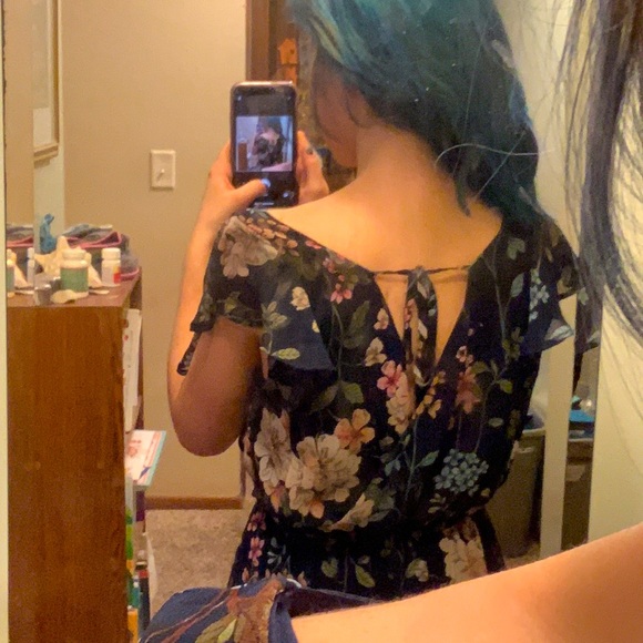 navy floral floor length dress - Picture 3 of 4